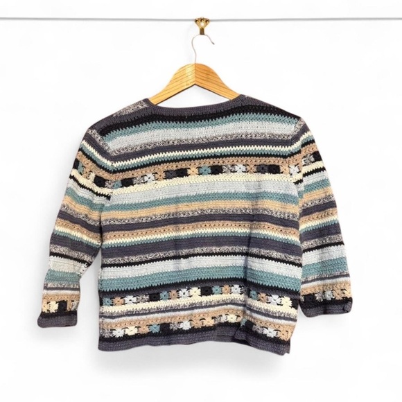 Vintage Cottagecore Cardigan Sweater Women's Small Crop Chunky Knit Blue - Picture 3 of 4